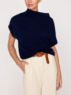 Morten funnel neck cashmere blue top front view 3