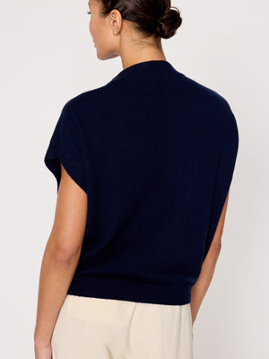 Morten funnel neck cashmere blue top back view