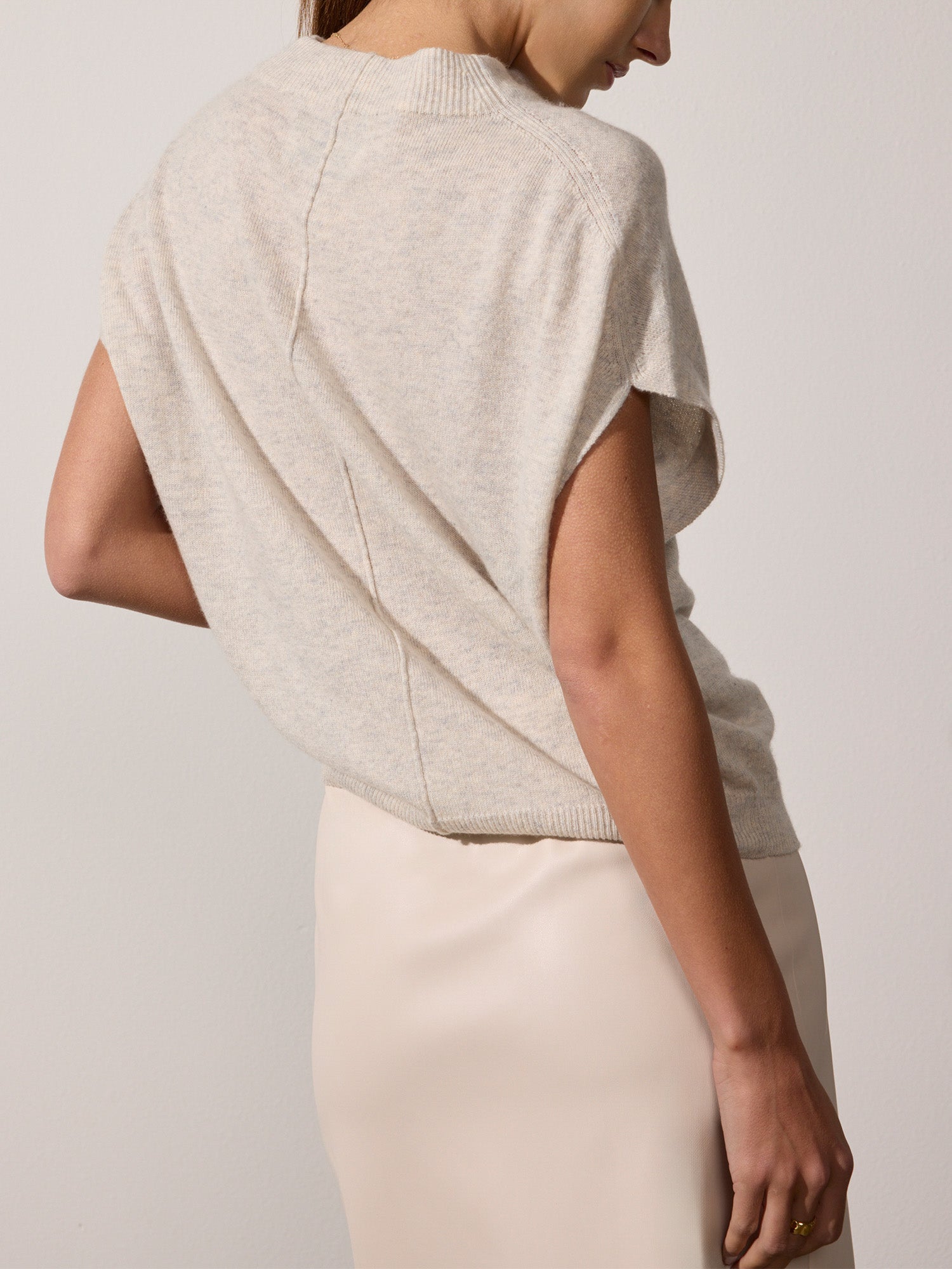 Morten funnel neck cashmere beige top back view