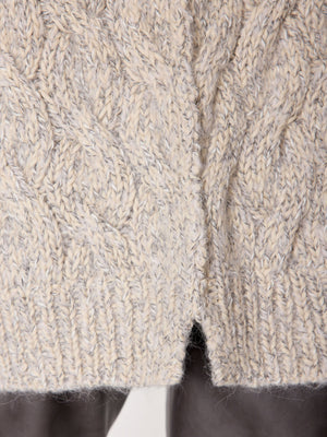 Mott handknit grey cardigan closeup view