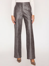 Namari straight leg brown vegan leather pant front view 