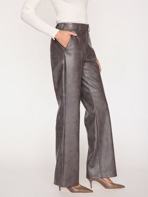 Namari straight leg brown vegan leather pant side view