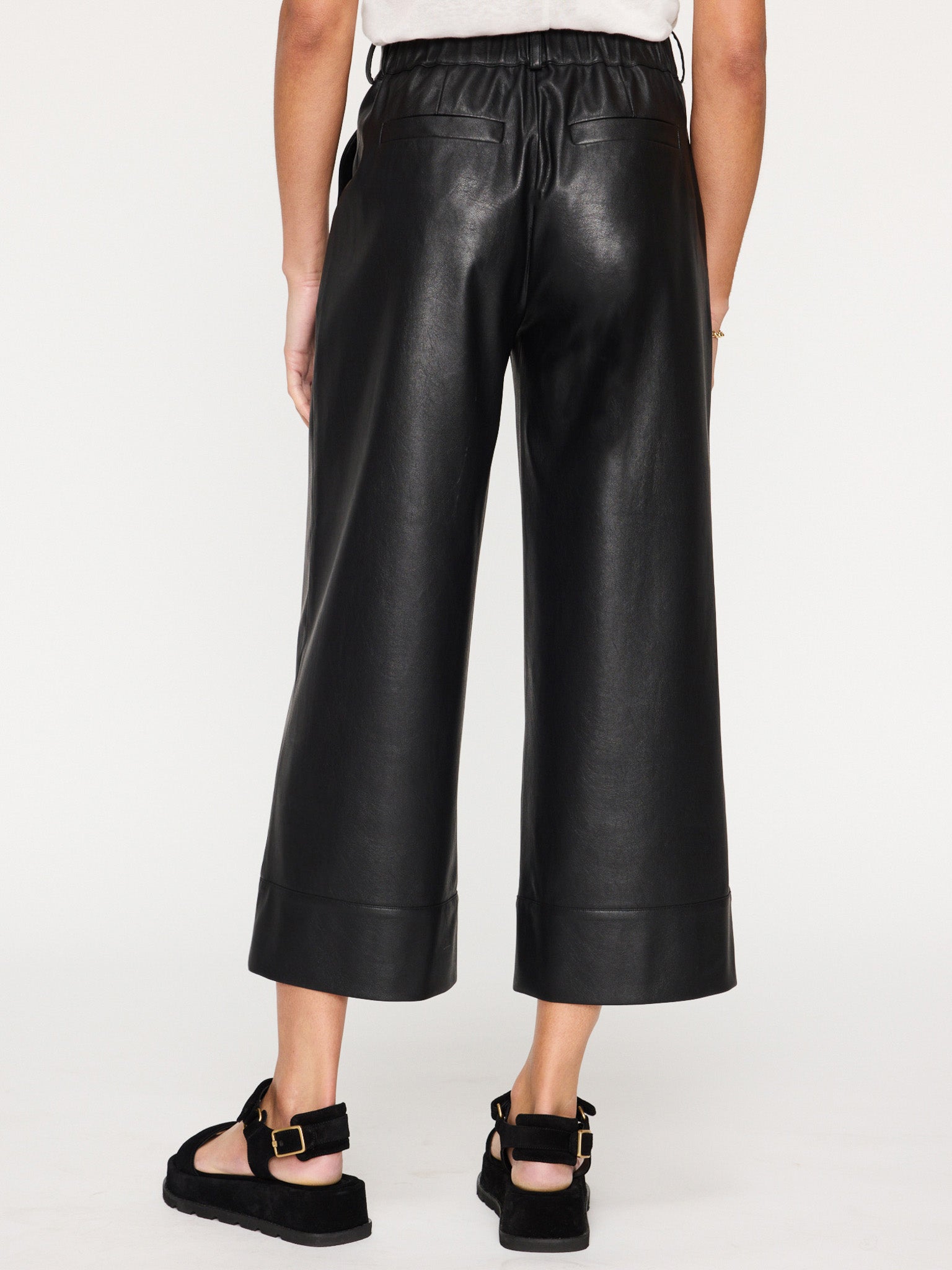 Cropped wide leg leather on sale pants