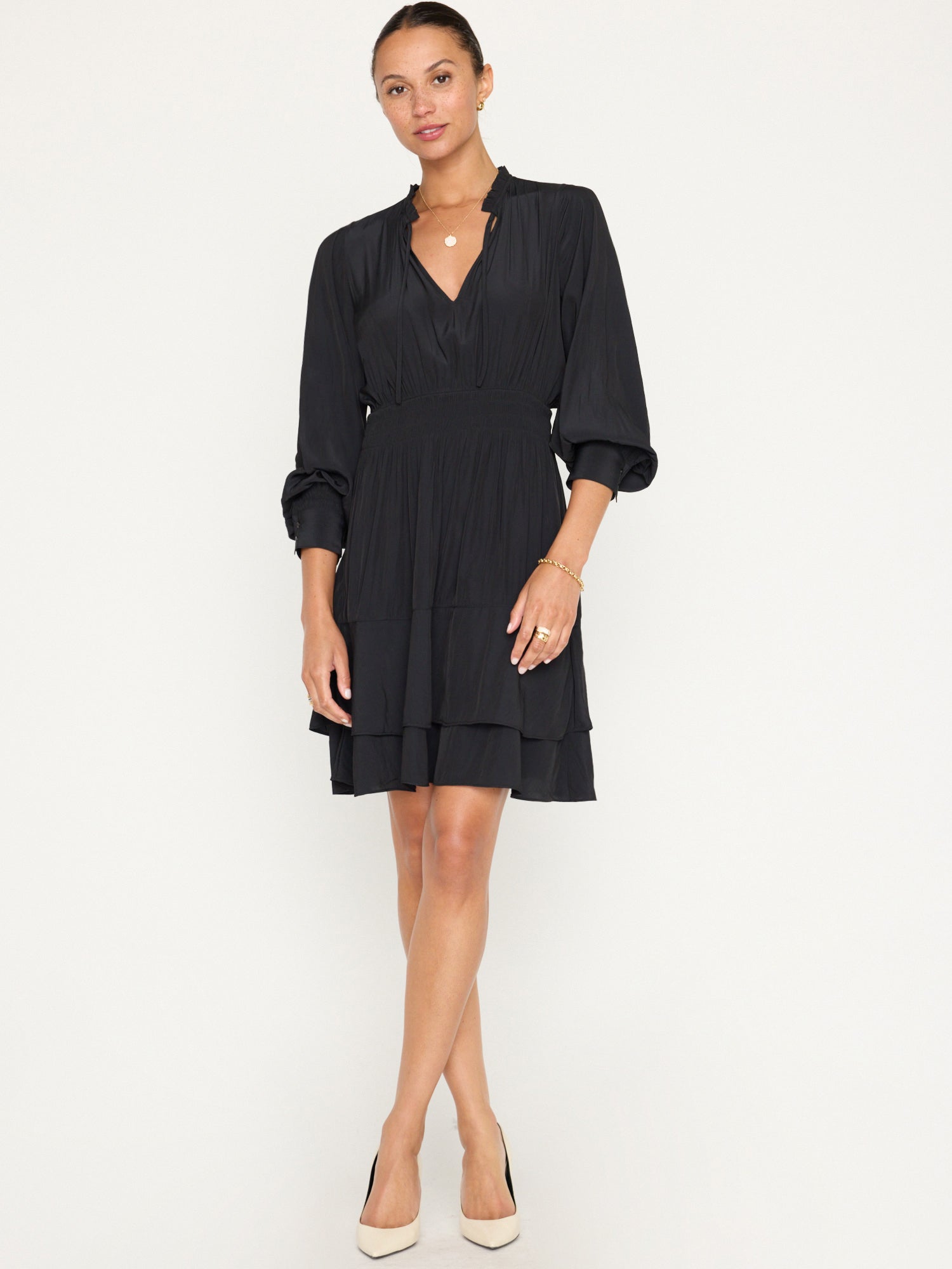 Brochu Walker | Women's Olivia Smocked Dress in Black Onyx