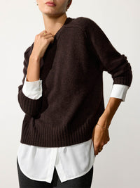 Parson cashmere-wool layered crewneck brown sweater front view