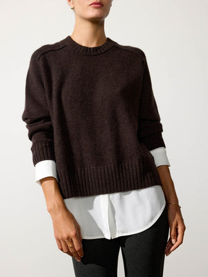 Parson cashmere-wool layered crewneck brown sweater front view 2