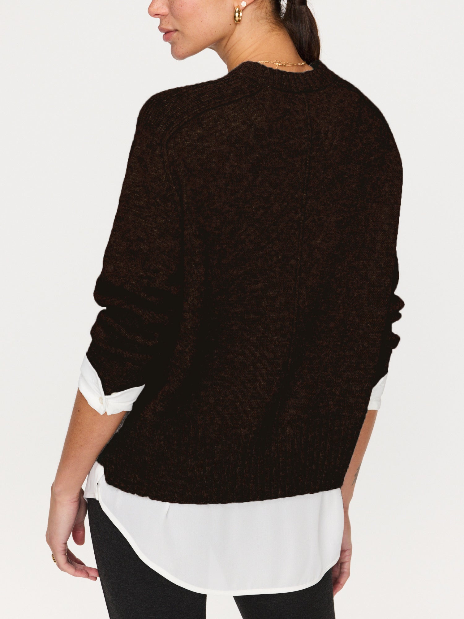 Parson cashmere-wool layered crewneck brown sweater black view