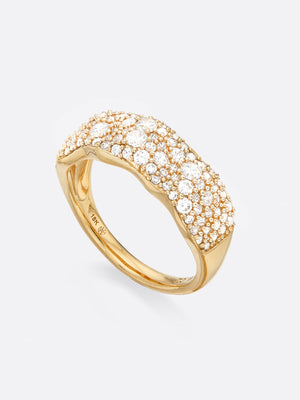 18k Yellow gold pavé diamond band ring top view