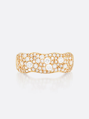 18k Yellow gold pavé diamond band ring front view