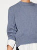 Raya blue ruched layered crewneck sweater close up