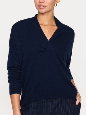 Siena v-neck pullover navy sweater front viewSiena v-neck pullover navy sweater front view 2