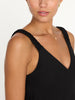 Stella sleeveless black v neck maxi dress close up