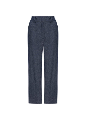 Talia blue cropped cotton linen pant flat view