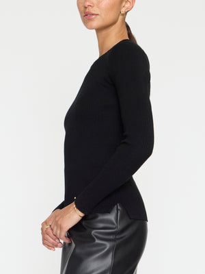 Tamsin Skinny Rib long sleeve black top side view