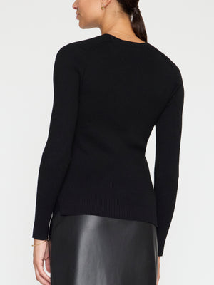 Tamsin Skinny Rib long sleeve black top back view