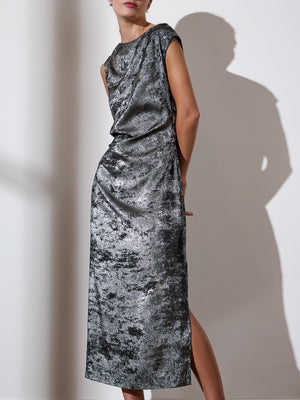 Trey silver midi dress front view