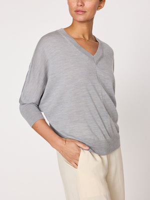 Ursa V-neck knitted grey top side view