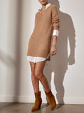 Looker layered v-neck tan mini sweater dress full view