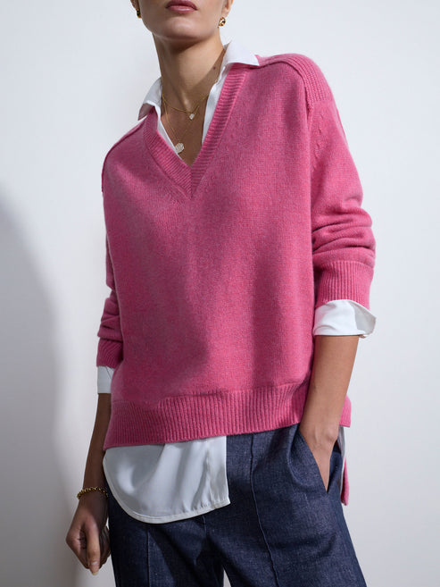 Brochu Walker | Women's V-neck Layered Pullover Sweater in Sail Blue