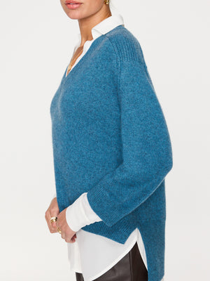 Looker ocean blue layered v-neck sweater side view 2