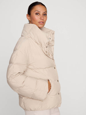 Vail nylon down beige puffer jacket side view