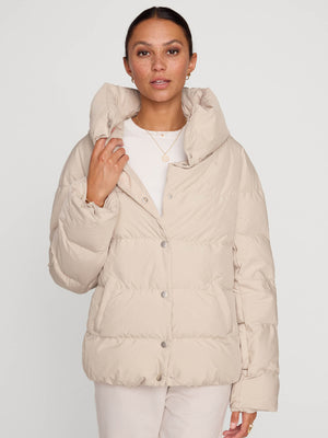 Vail nylon down beige puffer jacket front view