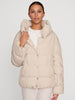 Vail nylon down beige puffer jacket front view