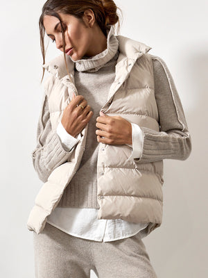 Anders nylon down beige puffer vest front view