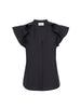 Anya ruffle sleeveless black blouse flat view