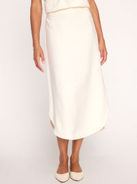 Cabas rounded hemline beige midi skirt front view