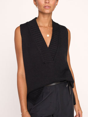 Celia black cotton sweater vest tank front view 2