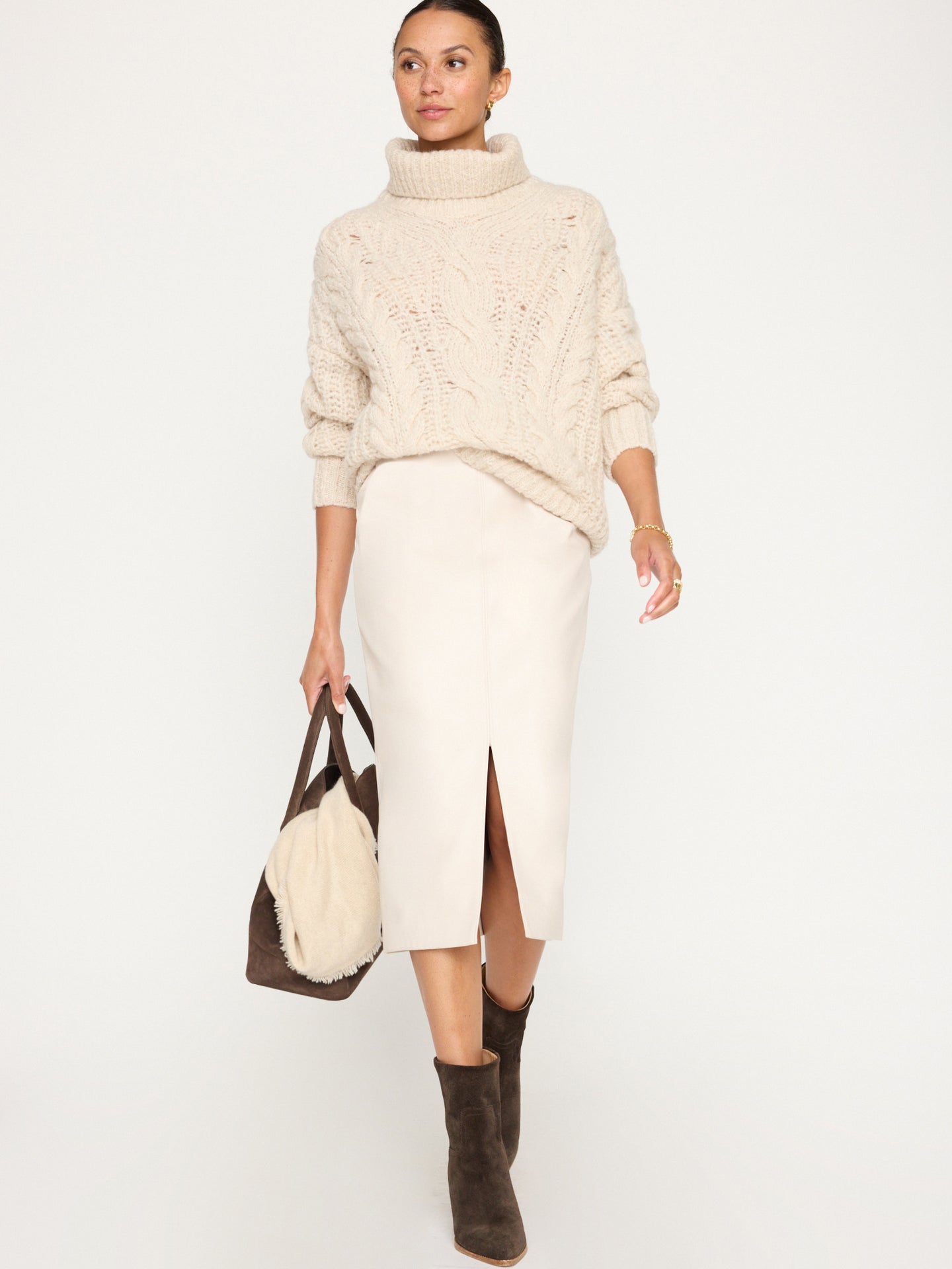 Women's Elden Cable Knit Sweater in Oyster Blush Mélange