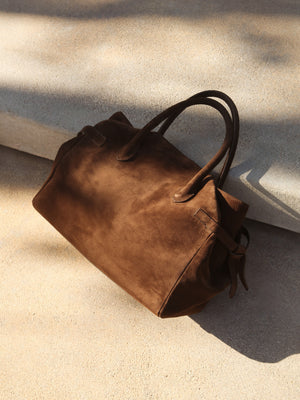 Everyday brown suede tote bag full view outside