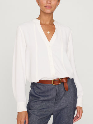 Galey button-down long sleeve white blouse front view 2