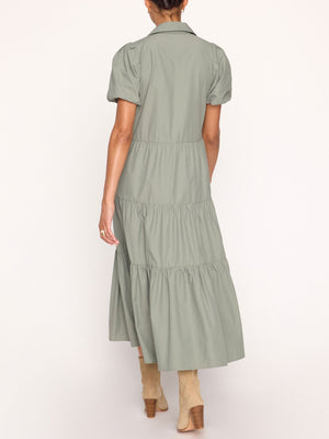 Havana tiered midi green dress back view