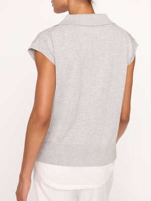 Jaia layered polo short sleeve grey sweater back view