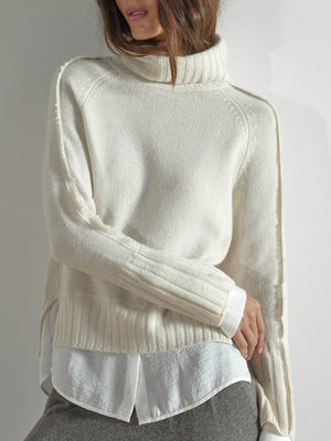 Jolie white layered turtleneck sweater front view