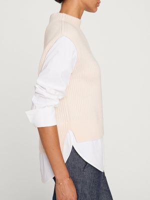 Joni Funnel neck vest overlayer beige side view