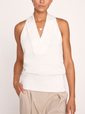 June sleeveless halter neckline white top front view