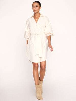 Kate belted button up mini shirtdress beige full view 2