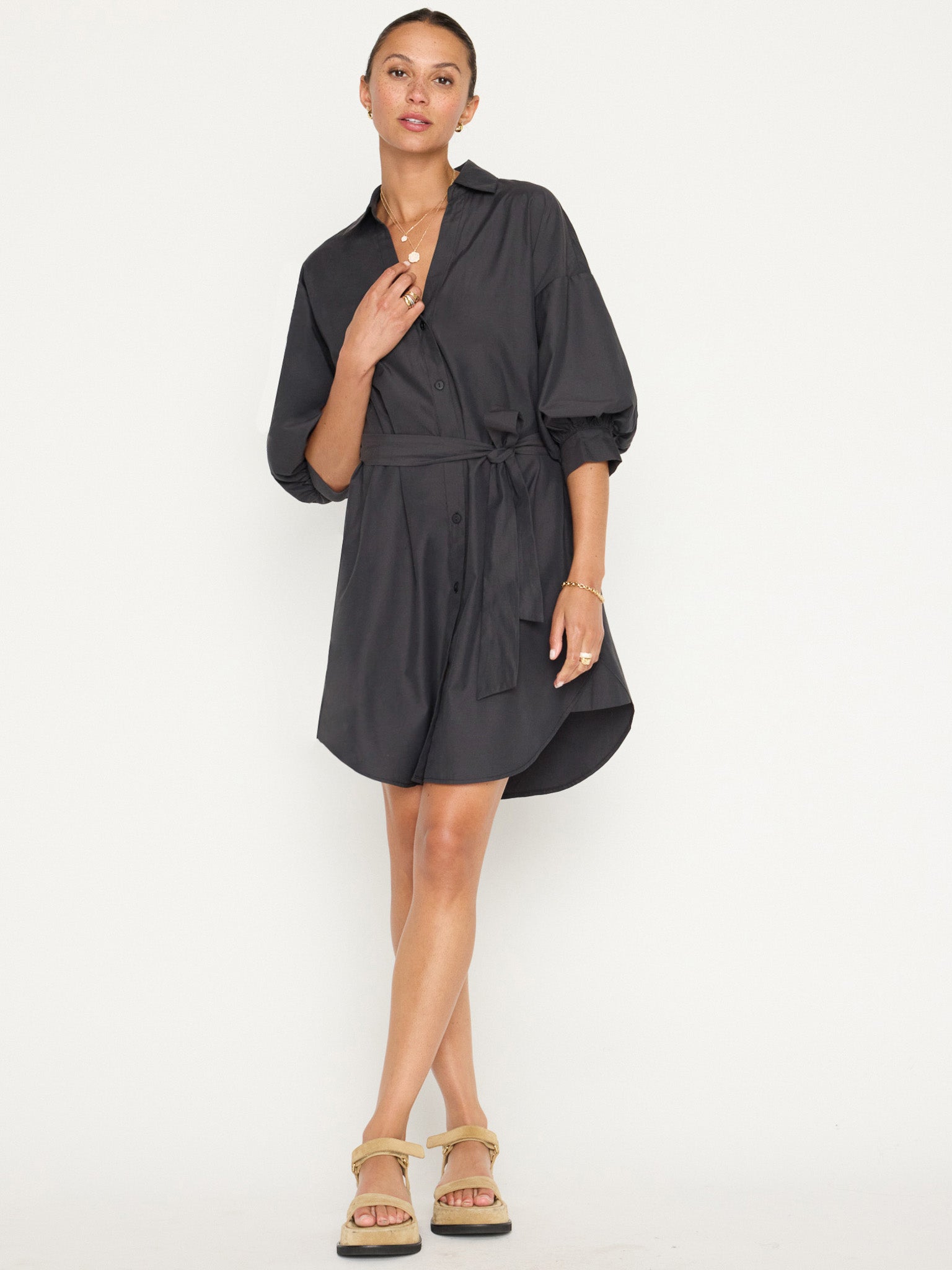 Brochu Walker | Women's Kate Belted Dress in Washed Black