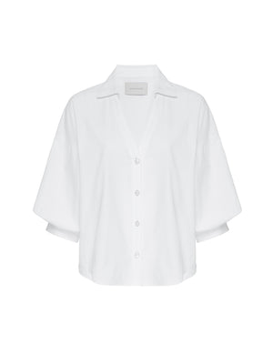 Kate V-neck button up white shirt flat view