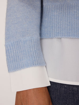 Looker Layered crewneck light blue sweater close up