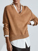 looker tan layered v-neck sweater front view