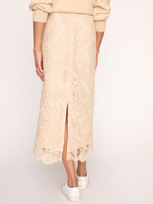 Mara lace midi tan skirt back view