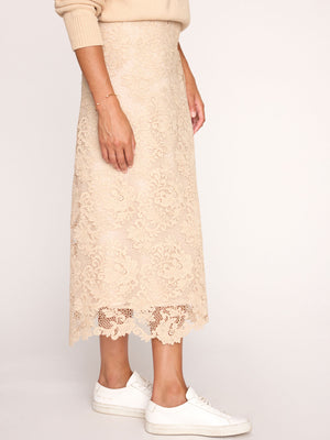 Mara lace midi tan skirt side view