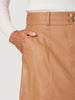 Mica vegan leather tan midi skirt close up