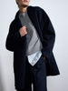 Mina wool reversible navy and navy pinstripe coat front view 4