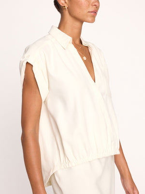 Nadel V-neck wrap top beige side view