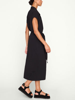 Setia black wrap belt shirtdress side view